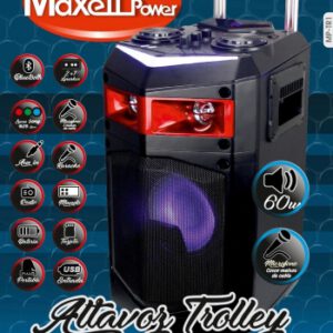 altavoz trolley maxel power potente 60w karaoke bluetooth