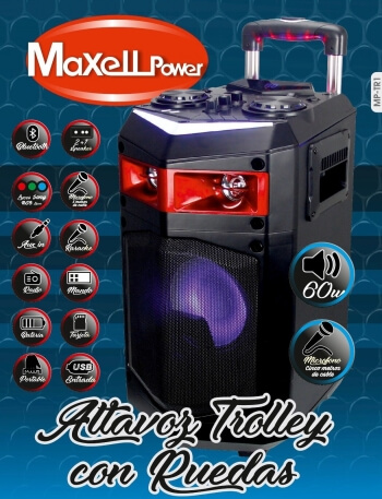 altavoz trolley maxel power potente 60w karaoke bluetooth