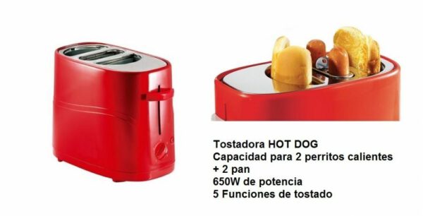 TOSTADORA PARA PERRITOS CALIENTES HOT DOG 650W CAPAC. 2 PERRITOS Y 2 PANES