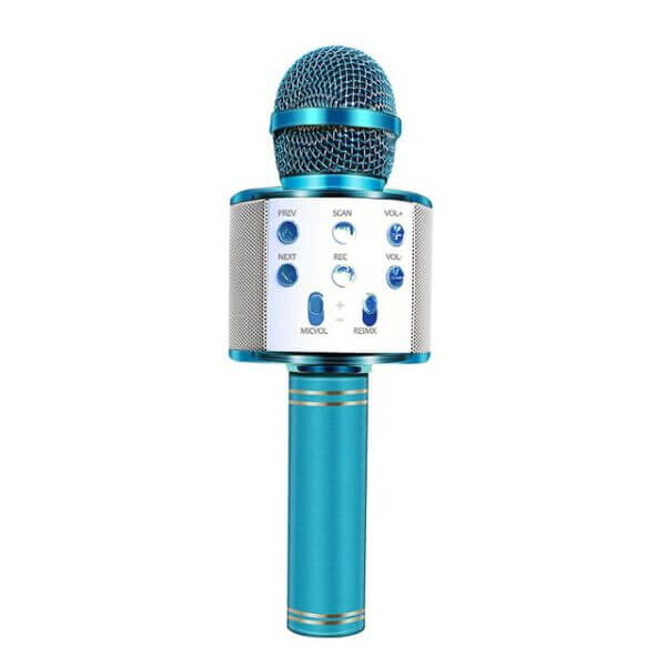 microfono inalambrico ws-858 karaoke bluetooth efectos voz bateria azul