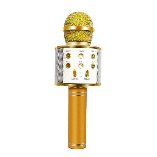 microfono inalambrico ws-858 karaoke bluetooth efectos voz bateria dorado
