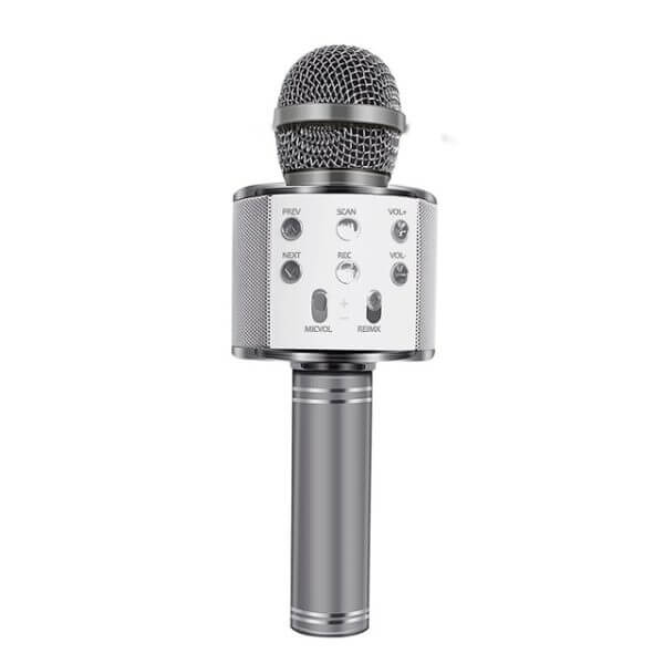microfono inalambrico ws-858 karaoke bluetooth efectos voz bateria gris plata