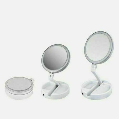 Espejo plegable de belleza maquillaje con luz led doble aumenta x5 x1 y cable