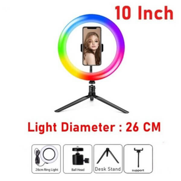 Aro de Luz RGB 26 cm con Soporte de sobremesa anillo led de colores