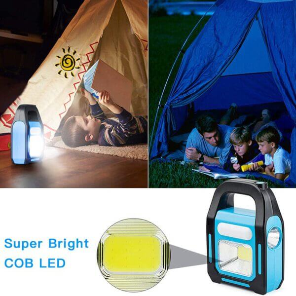 Foco lateral cob led linterna recargable solar USB exterior interior camping acampada