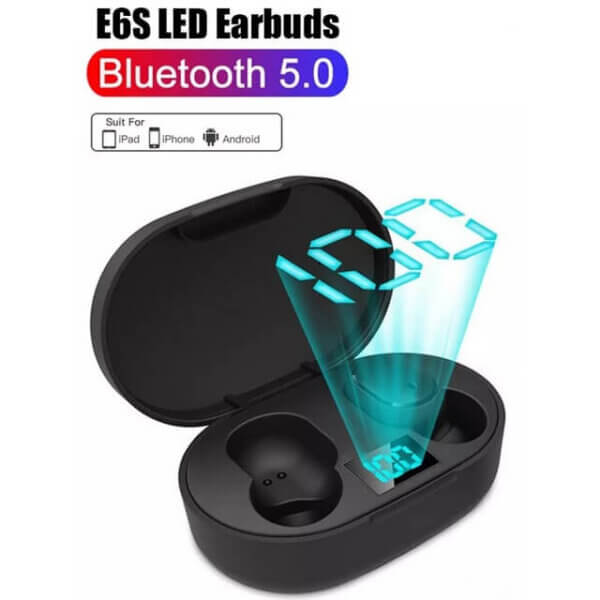 Auriculares bluetooth E6S auriculares con caja de carga indicador luz led